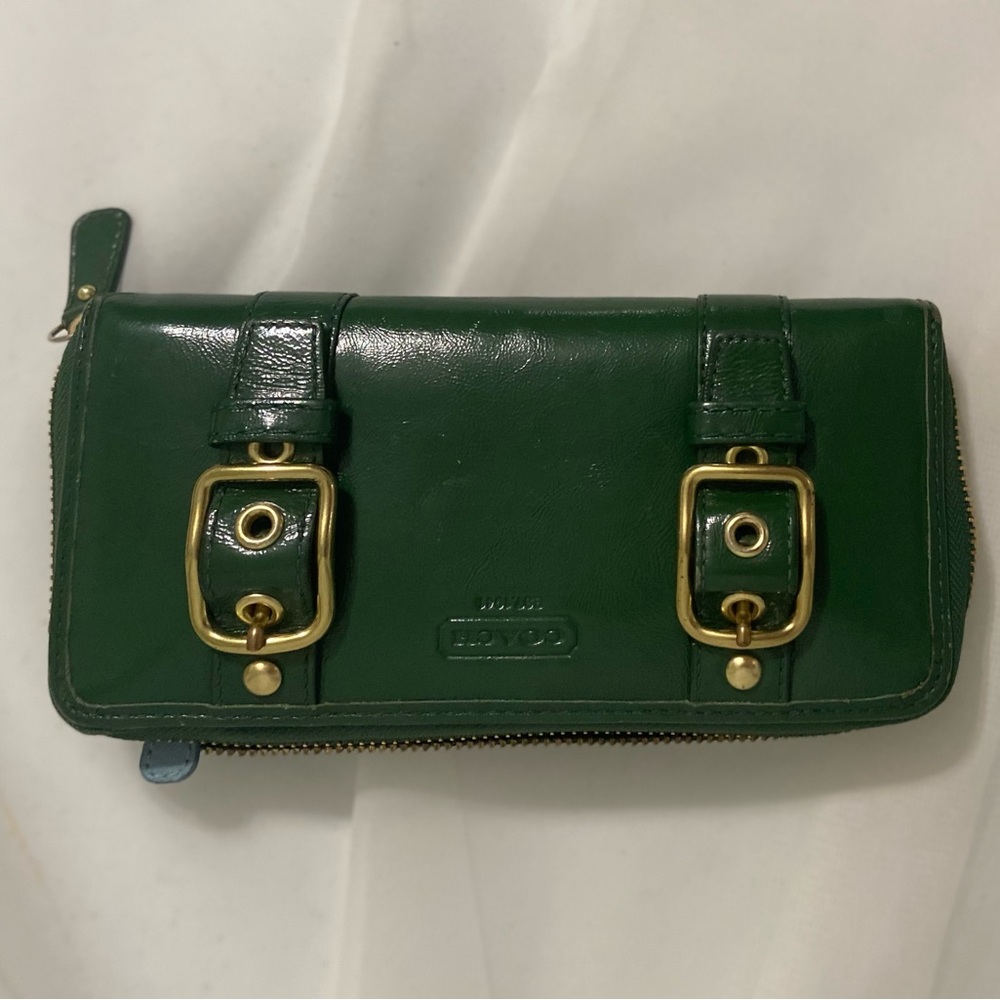 Coach Green Leather Wallet with Gold Accents